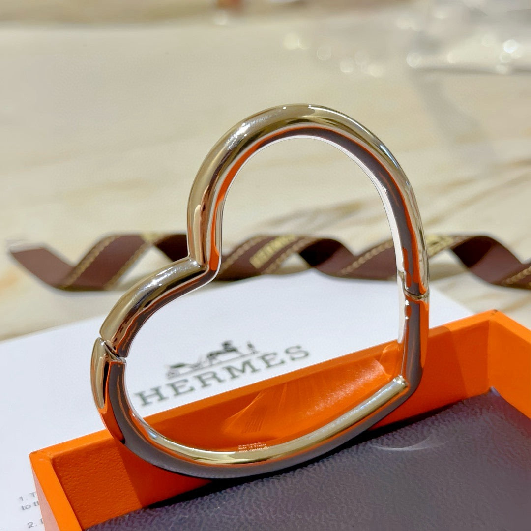gold gold plated heart Bangle for men - alternate angle view 2