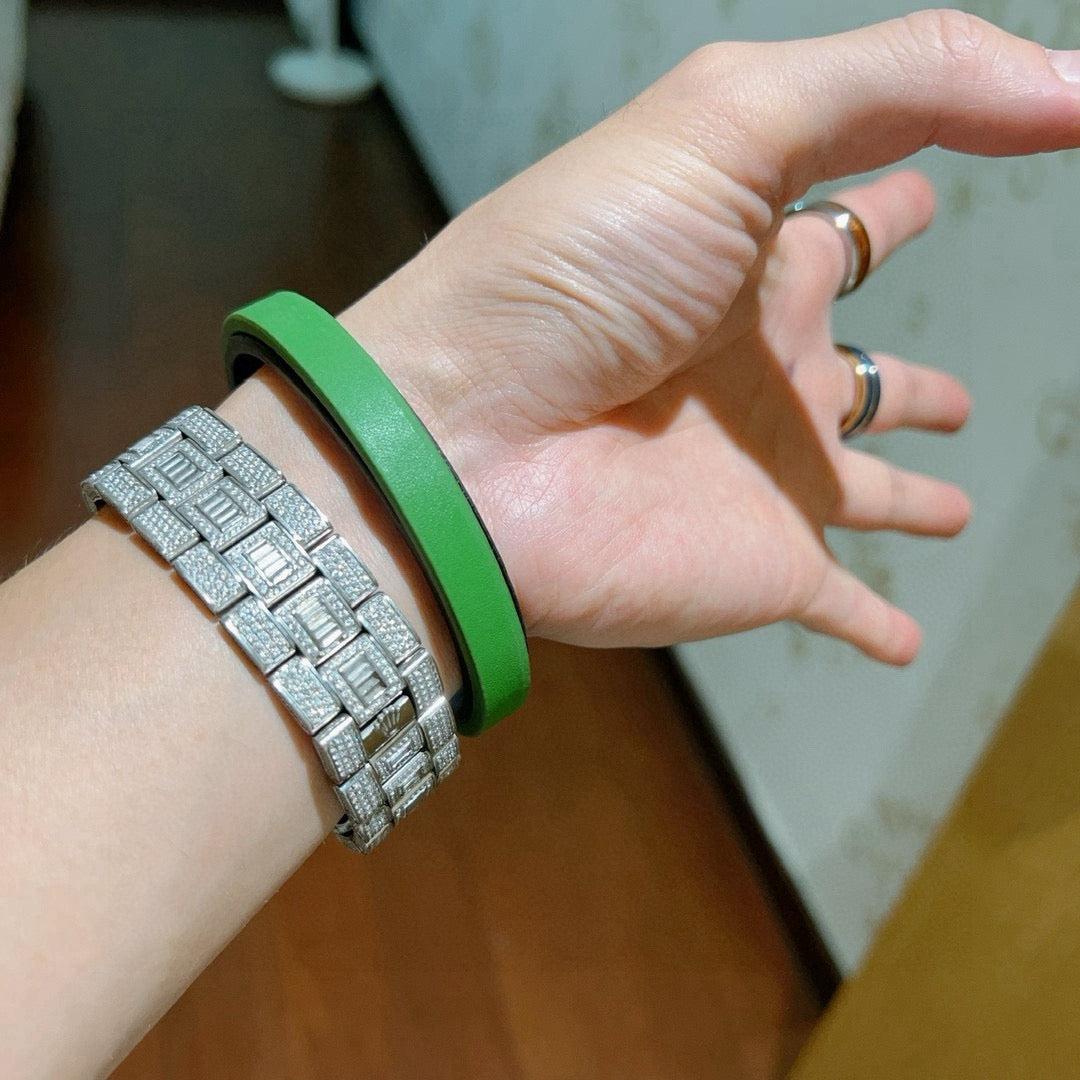 gold genuine leather trendy Bracelet for women - alternate angle view 4