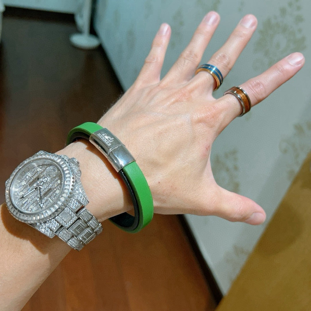 gold genuine leather trendy Bracelet for women - alternate angle view 3