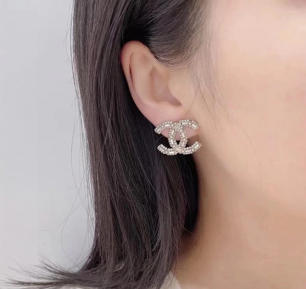 gold crystal double c Drop Earrings for women - alternate angle view 4