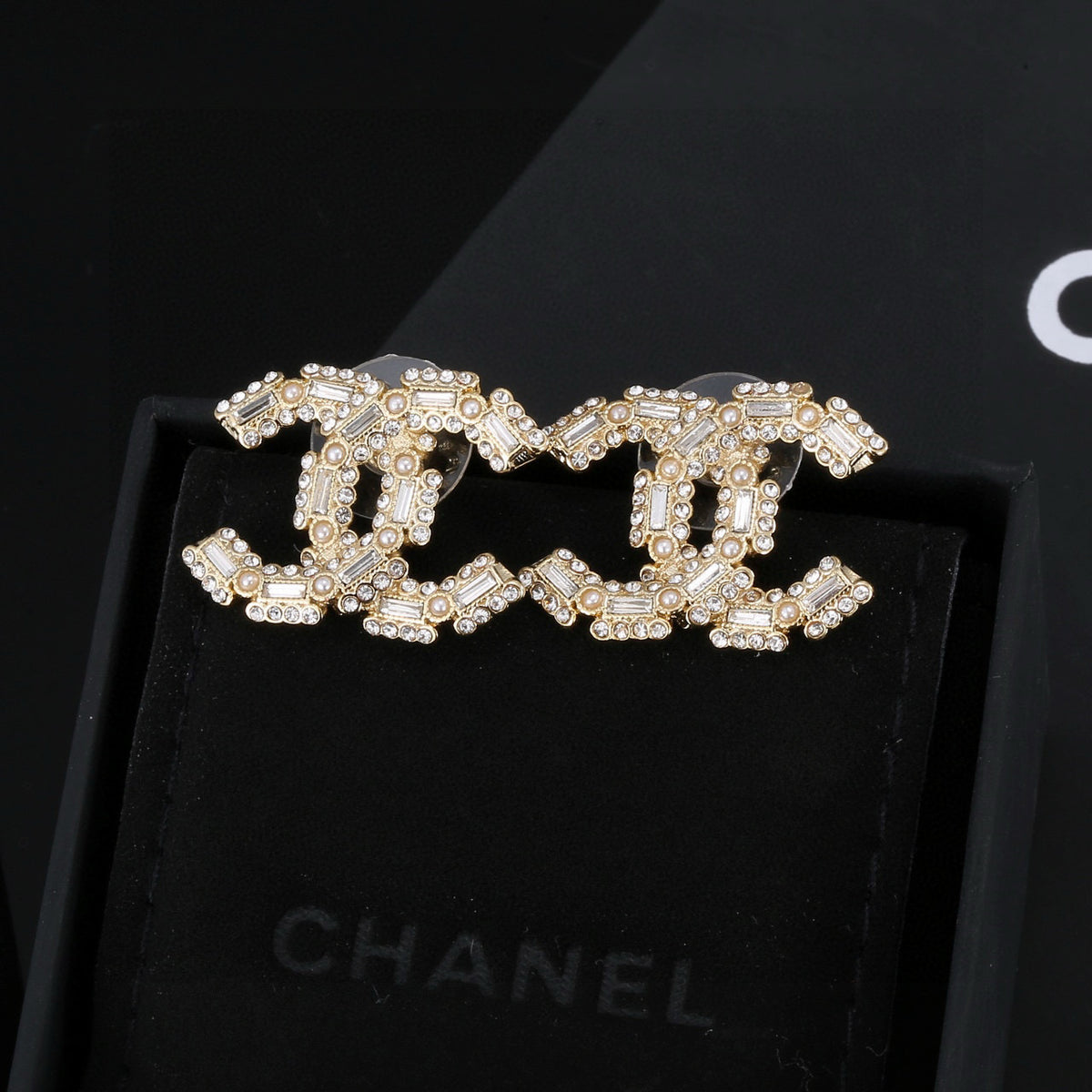 gold crystal double c Drop Earrings for women - alternate angle view 9