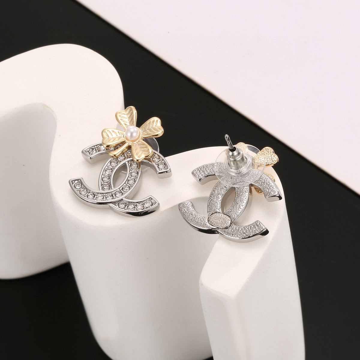 silver sterling silver clover Drop Earrings for women - alternate angle view 3