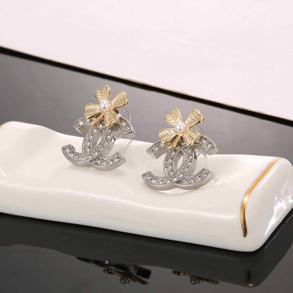 silver sterling silver clover Drop Earrings for women - alternate angle view 5