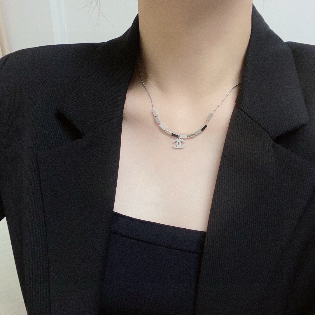 silver double c Pendant for women - alternate angle view 2