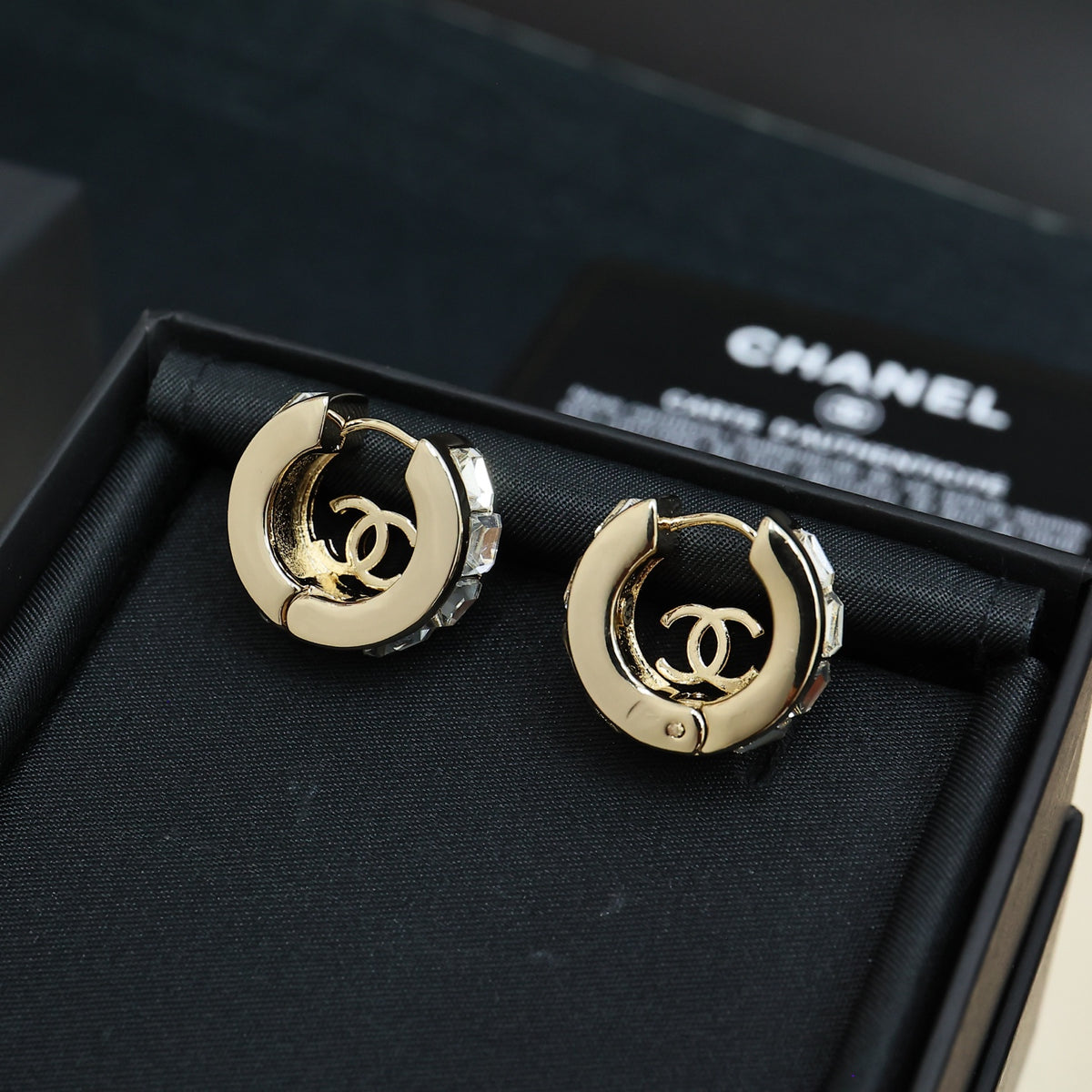 clear crystal double c Drop Earrings for women - alternate angle view 2