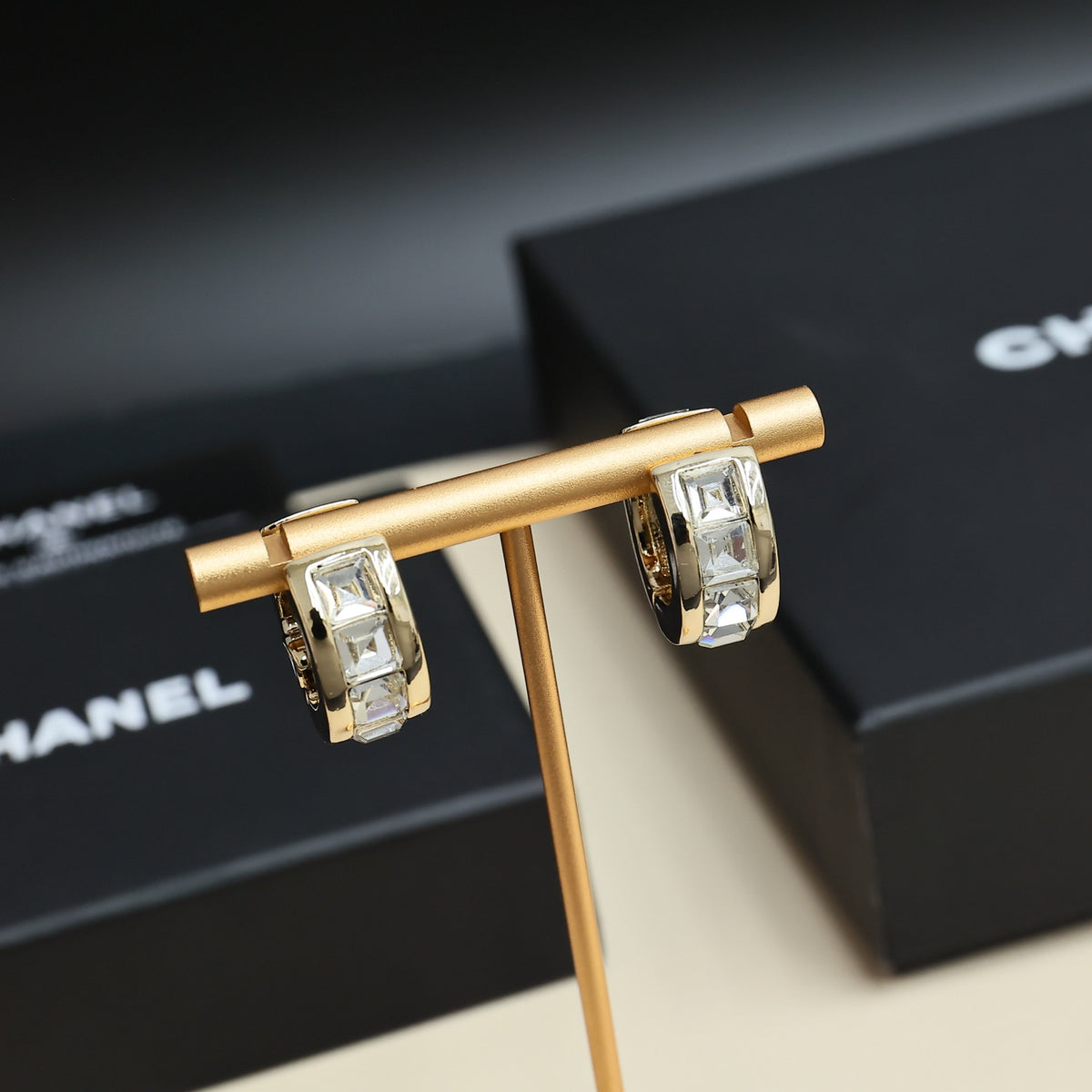 clear crystal double c Drop Earrings for women - alternate angle view 6