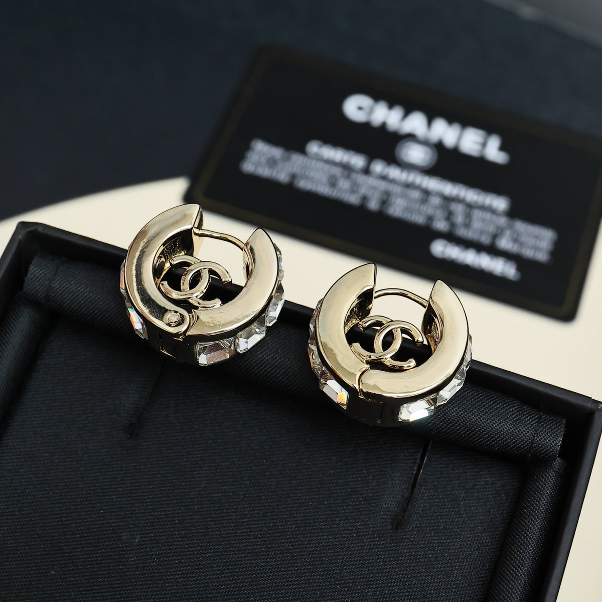 clear crystal double c Drop Earrings for women - alternate angle view 3