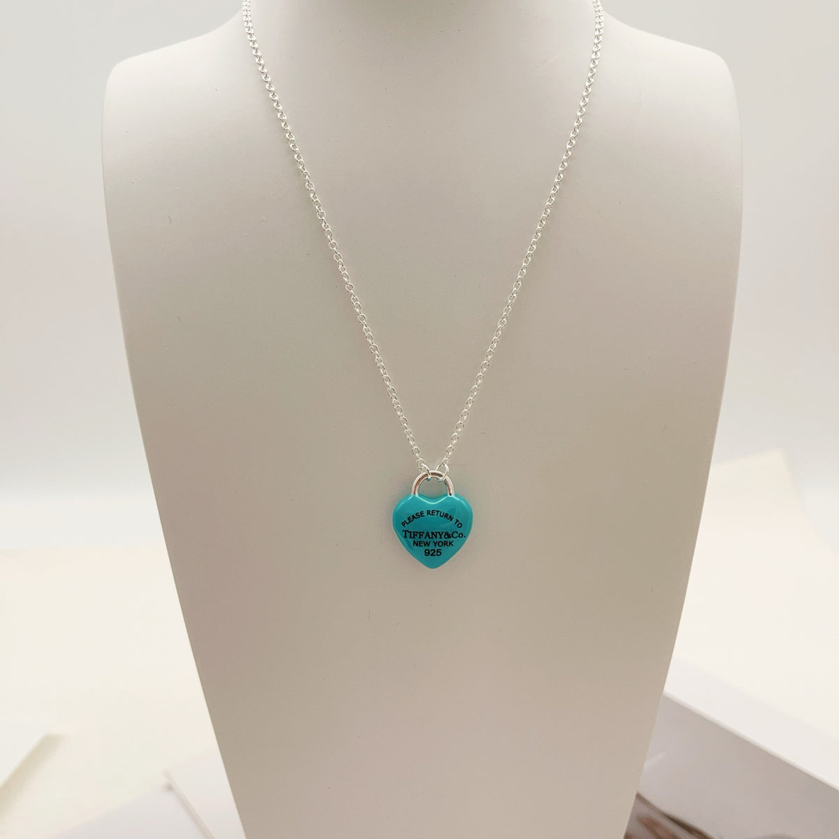 light blue brass heart Necklace for women - alternate angle view 5