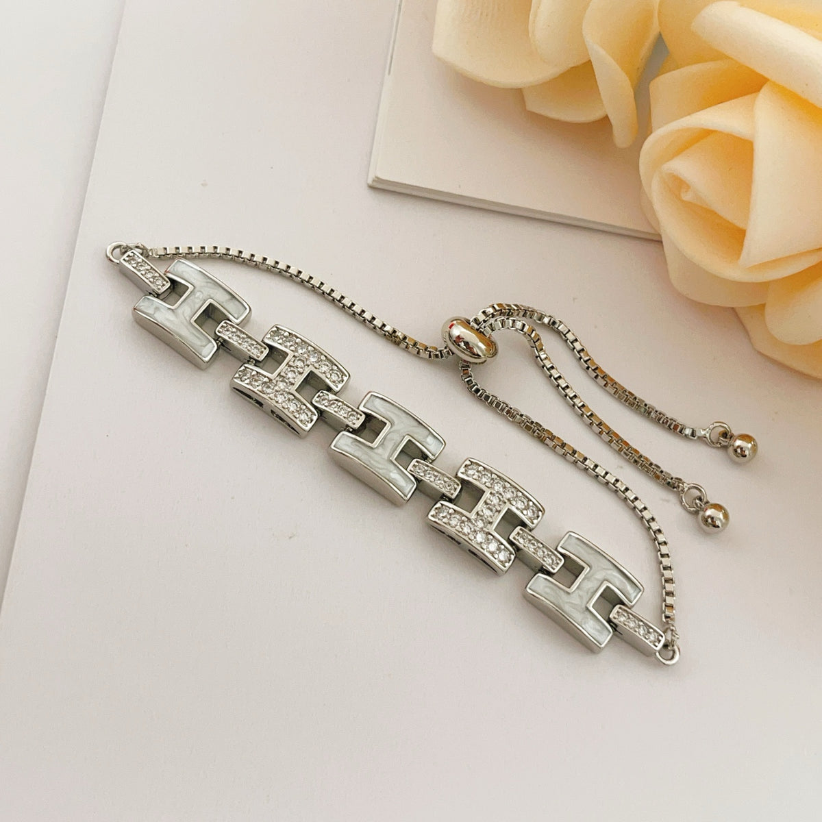 silver brass letter Bracelet for women - alternate angle view 3