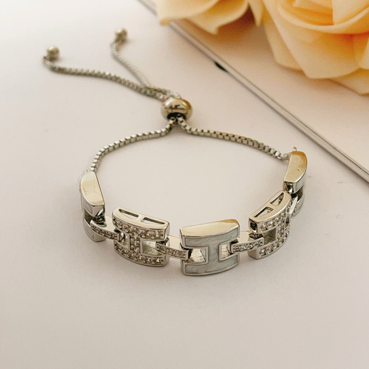 silver brass letter Bracelet for women - alternate angle view 2