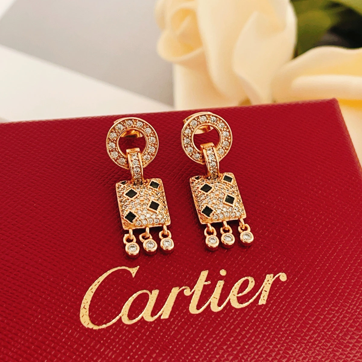 rose gold brass rose Stud Earrings for women - product detail view