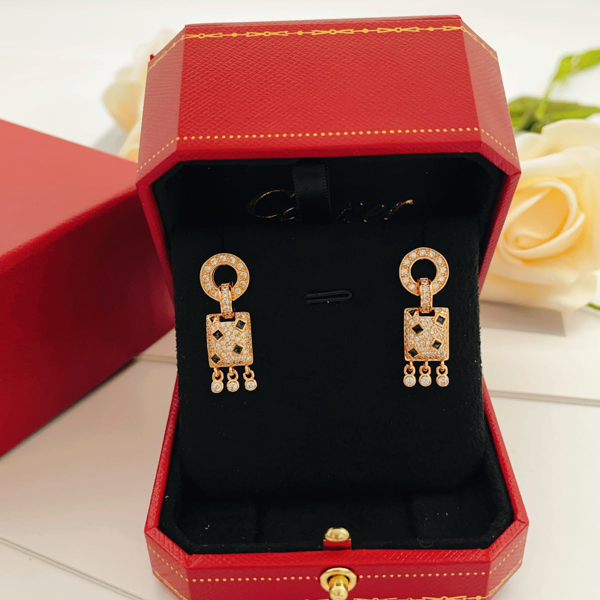rose gold brass rose Stud Earrings for women - alternate angle view 6