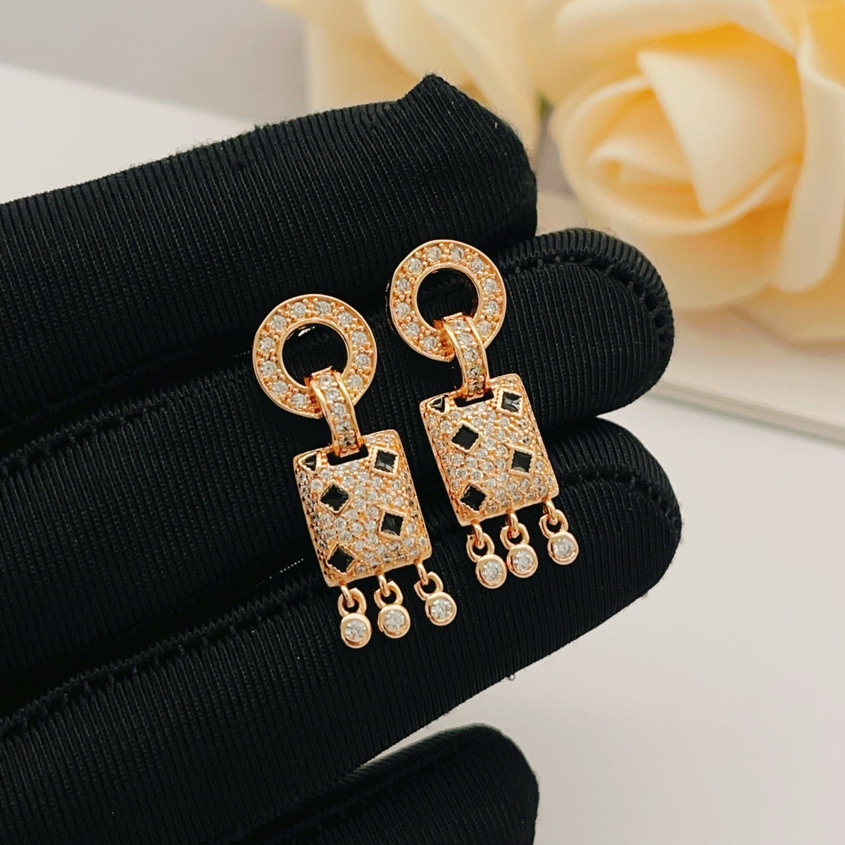 rose gold brass rose Stud Earrings for women - alternate angle view 3