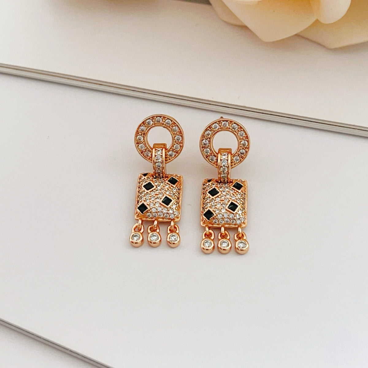 rose gold brass rose Stud Earrings for women - alternate angle view 4