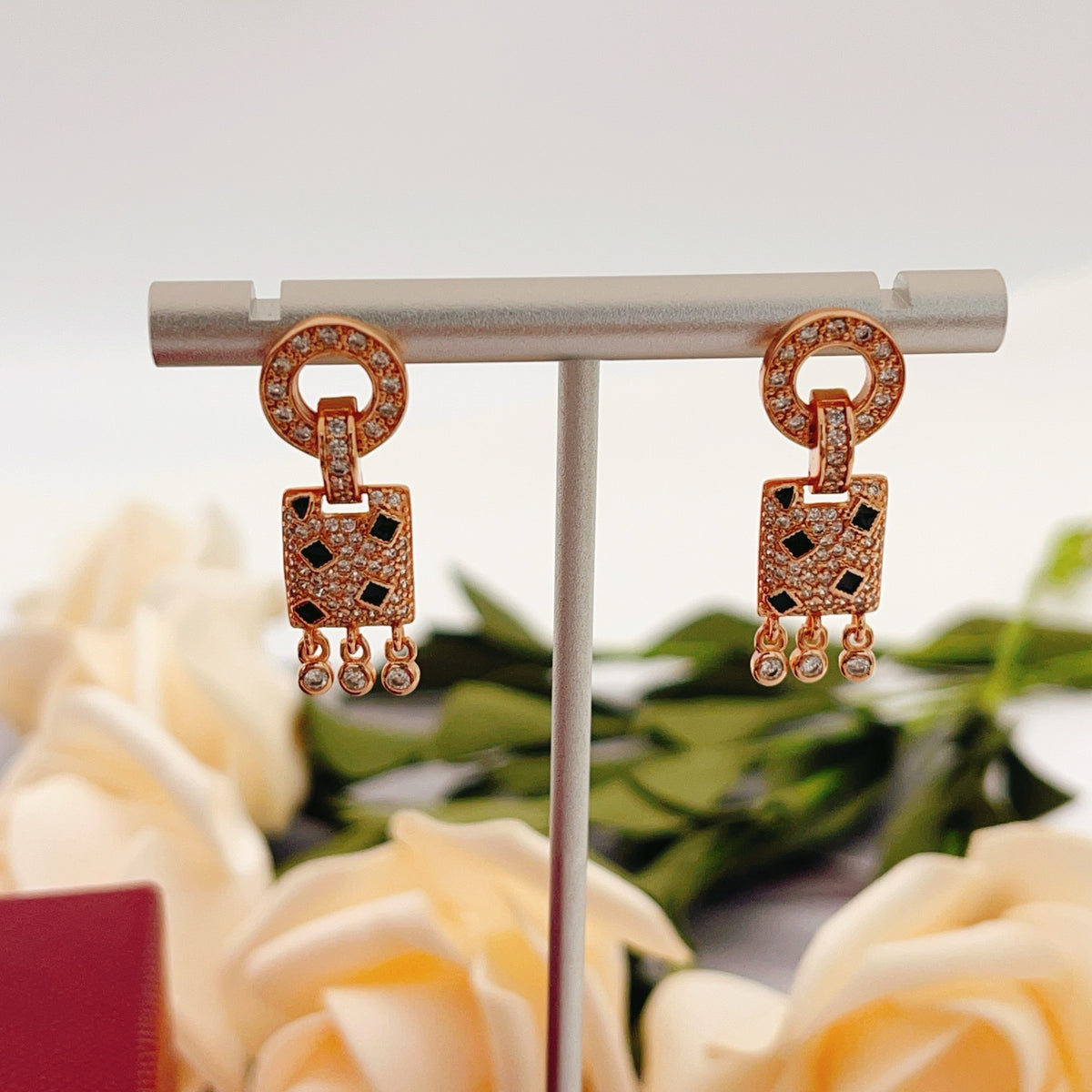 rose gold brass rose Stud Earrings for women - alternate angle view 5