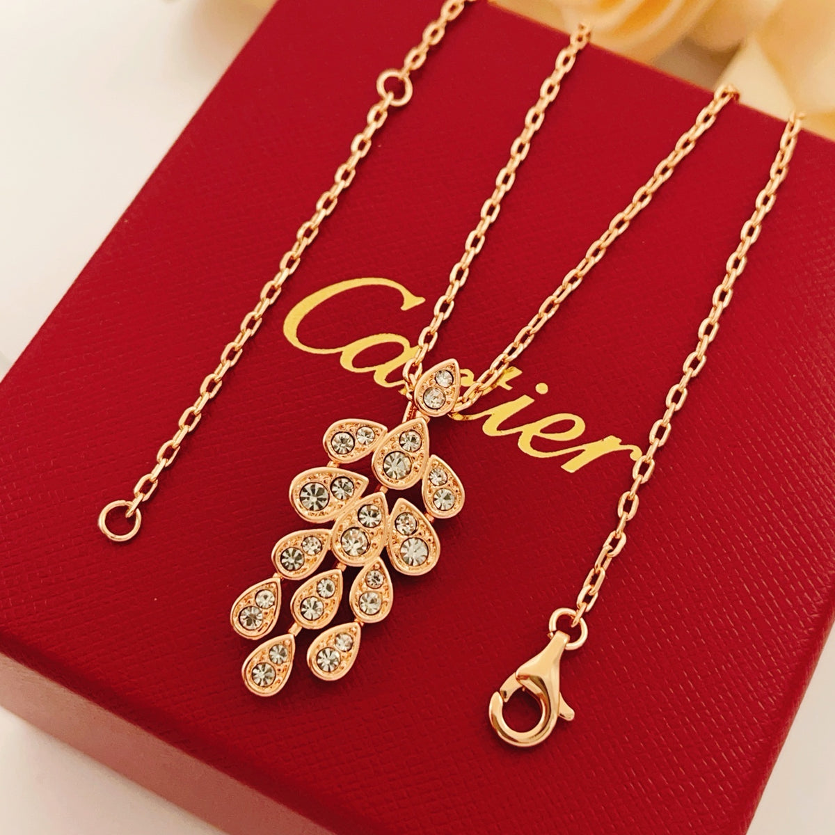 rose gold brass rose Necklace for women - product detail view