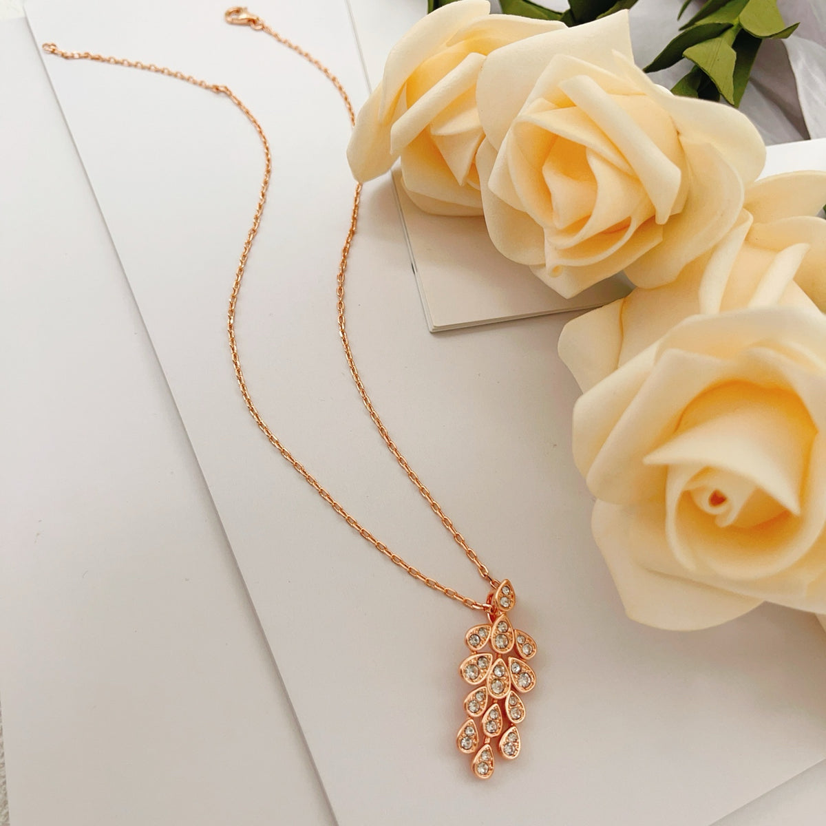 rose gold brass rose Necklace for women - alternate angle view 5