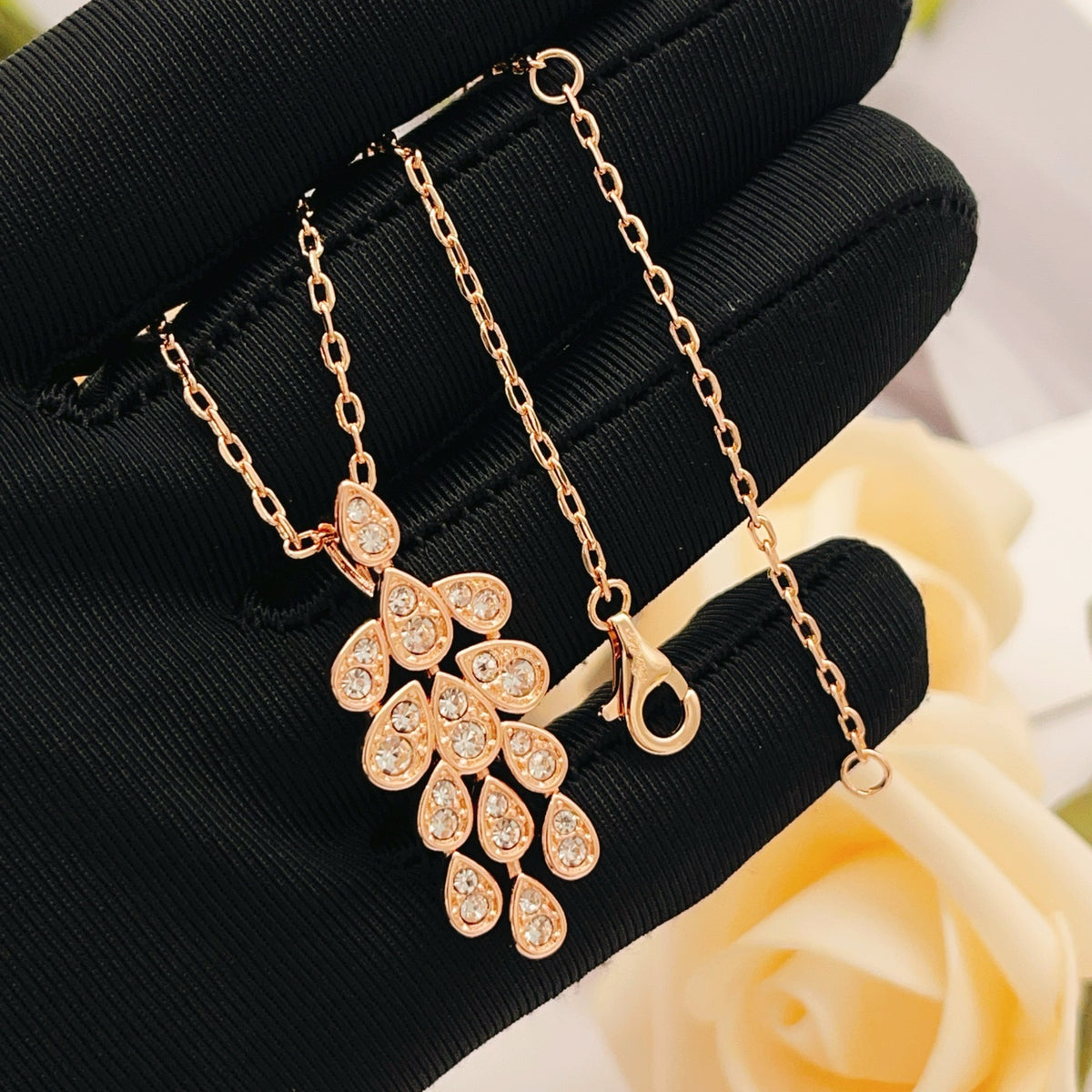 rose gold brass rose Necklace for women - alternate angle view 4