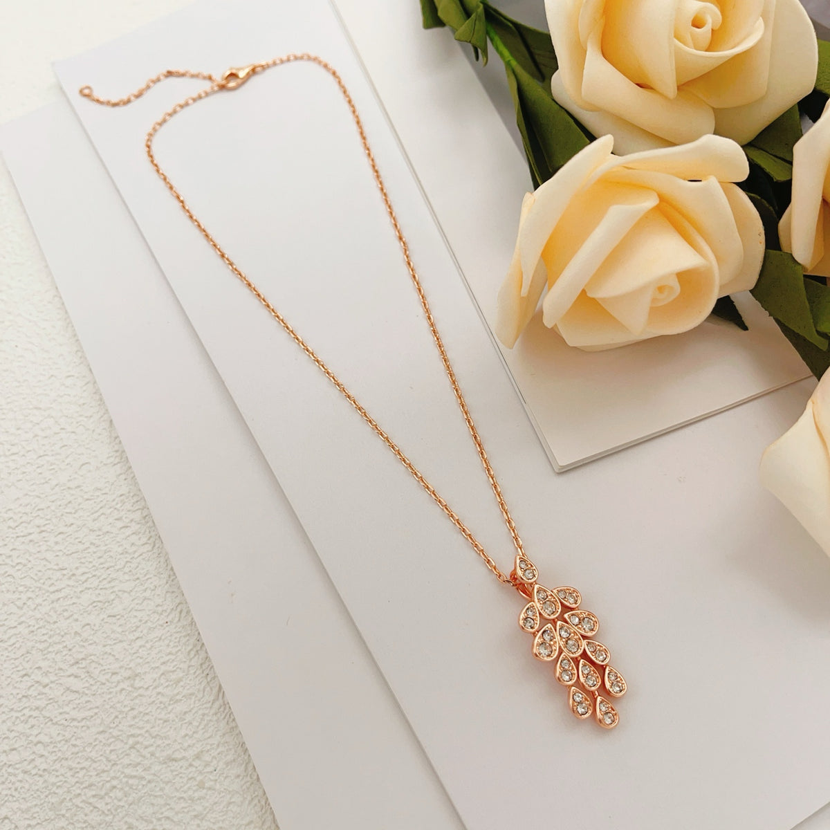 rose gold brass rose Necklace for women - alternate angle view 3