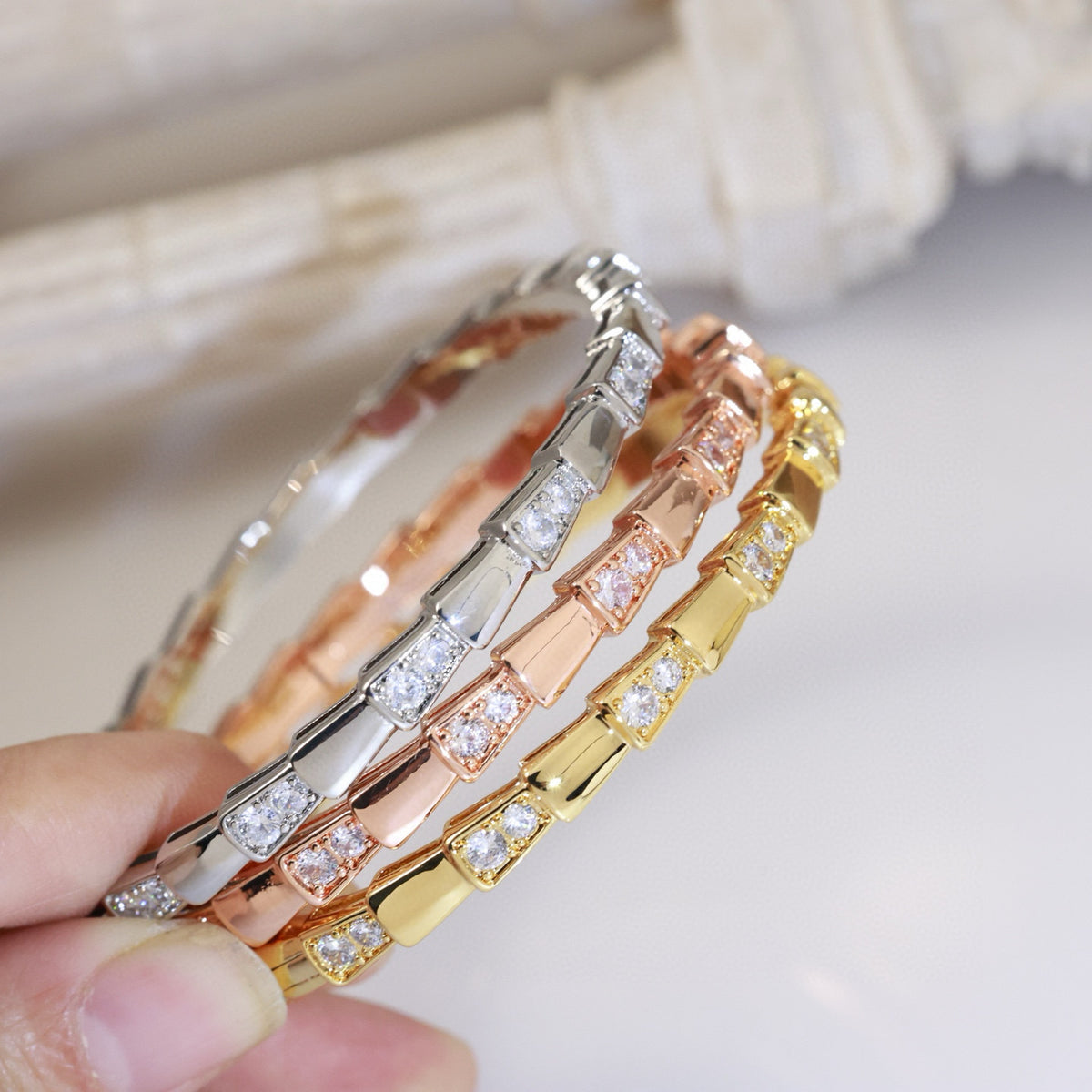 gold crystal crystal inlaid Bangle for women - alternate angle view 6