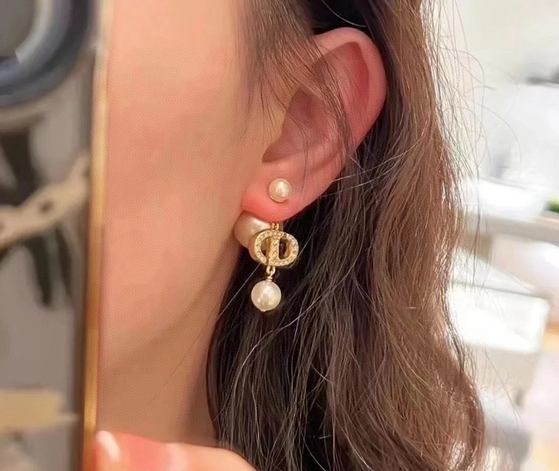silver resin letter Drop Earrings for women - alternate angle view 3