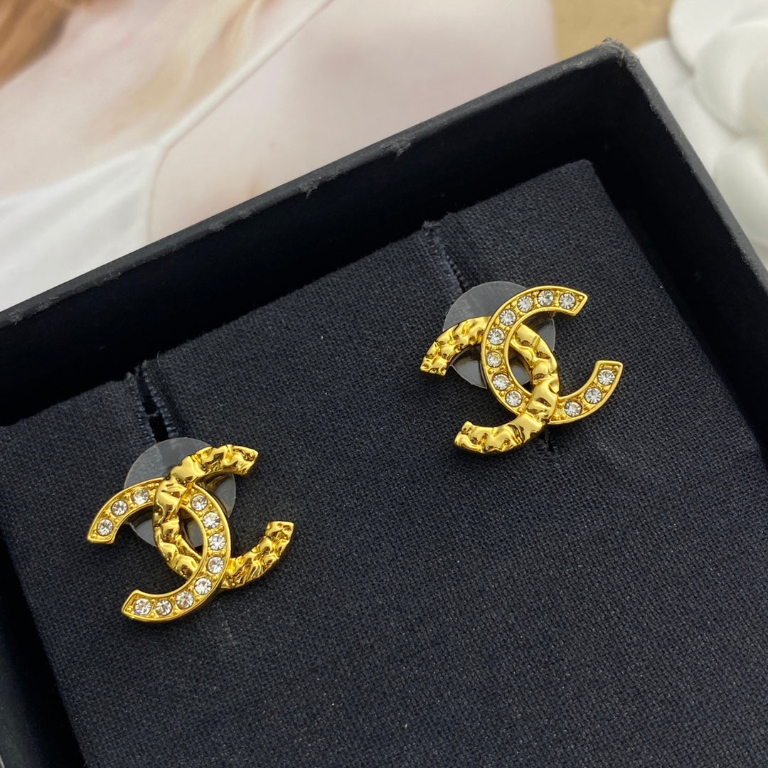 gold crystal embossed Stud Earrings for women - alternate angle view 4