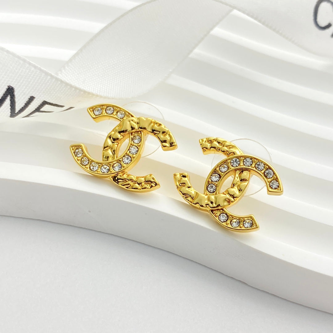 gold crystal embossed Stud Earrings for women - alternate angle view 6