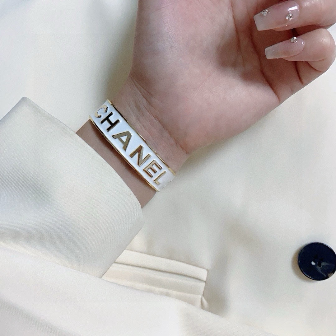 black and white letter Bangle for women - alternate angle view 3