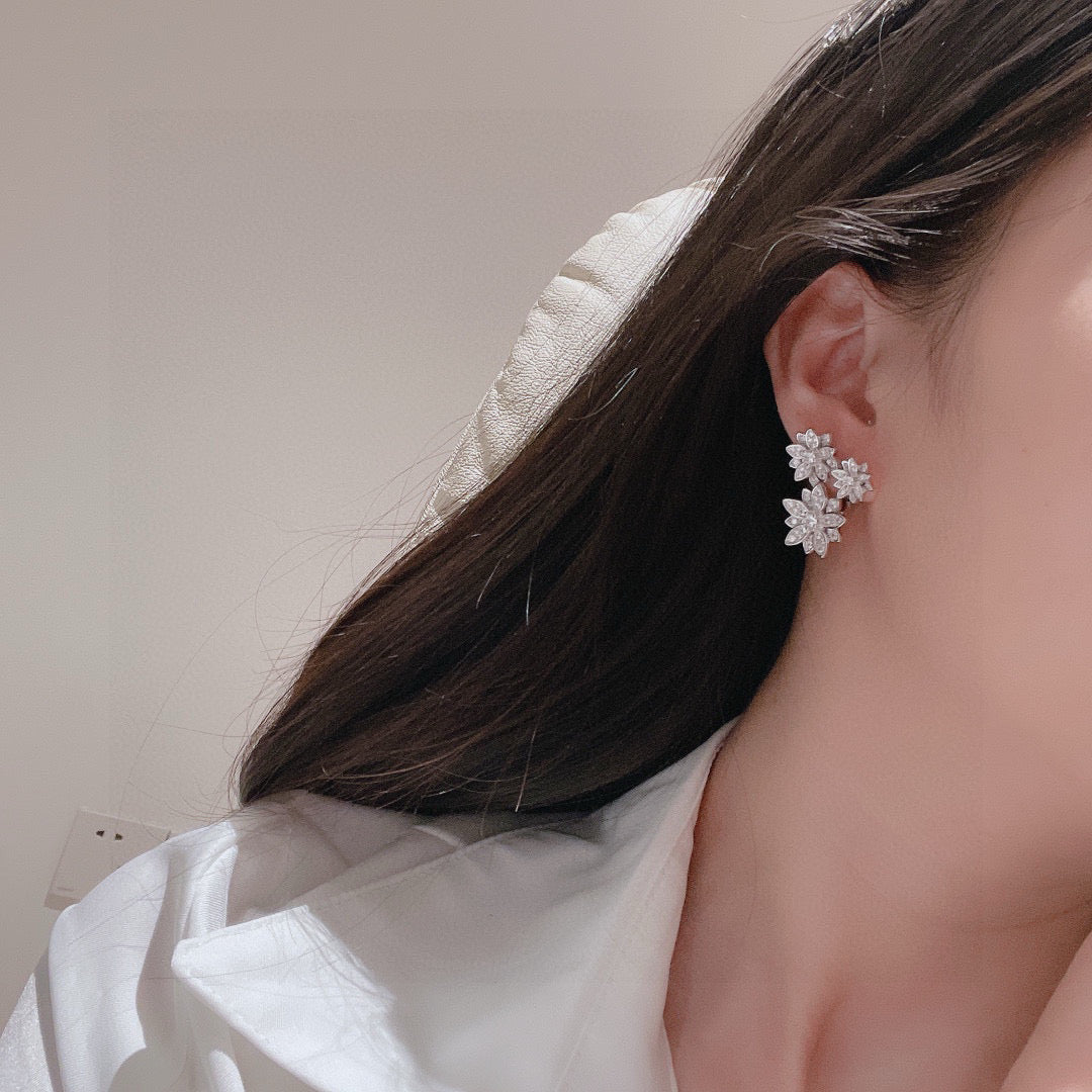 white gold silver post floral Stud Earrings for women - alternate angle view 5