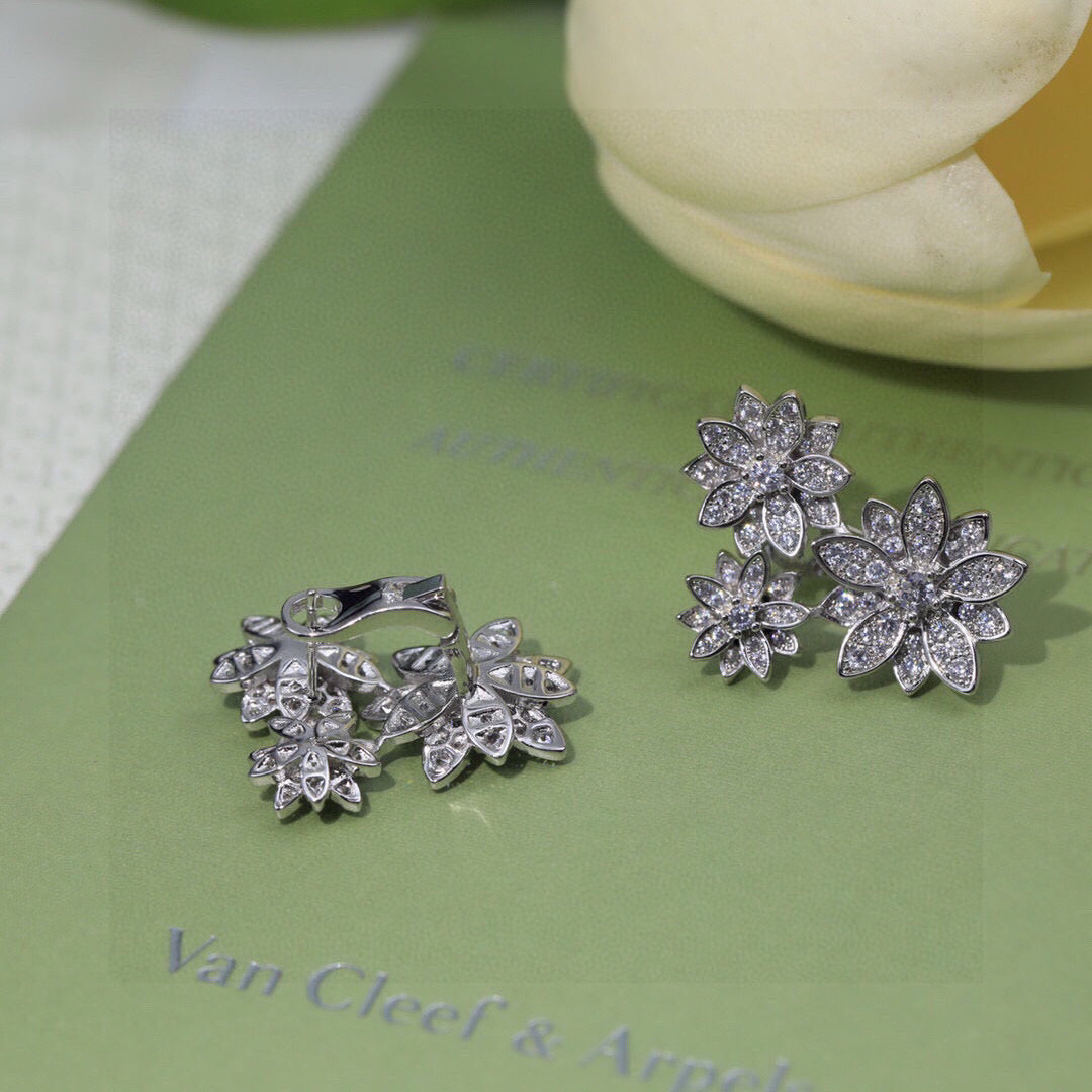 white gold silver post floral Stud Earrings for women - alternate angle view 9