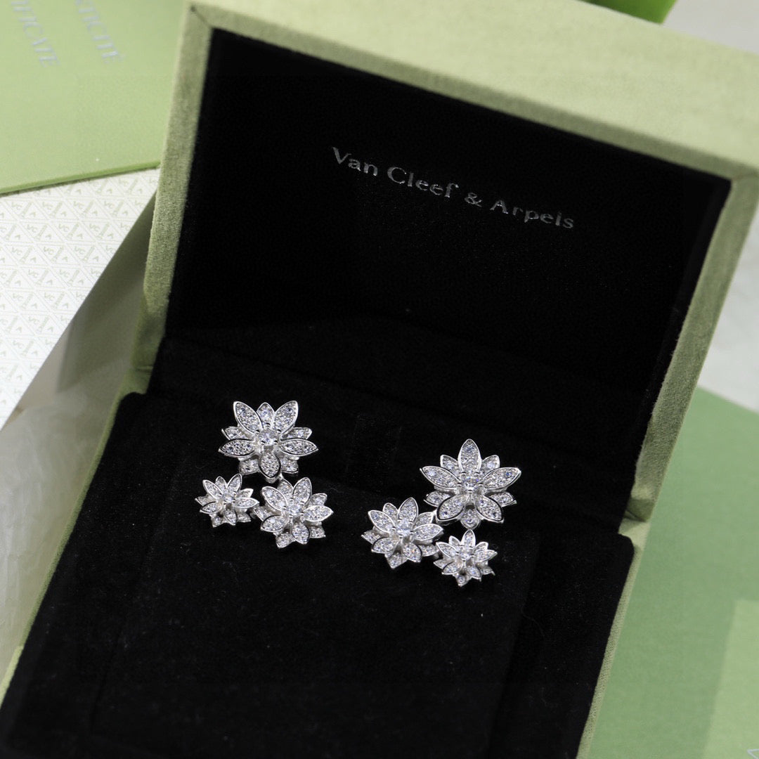 white gold silver post floral Stud Earrings for women - alternate angle view 8