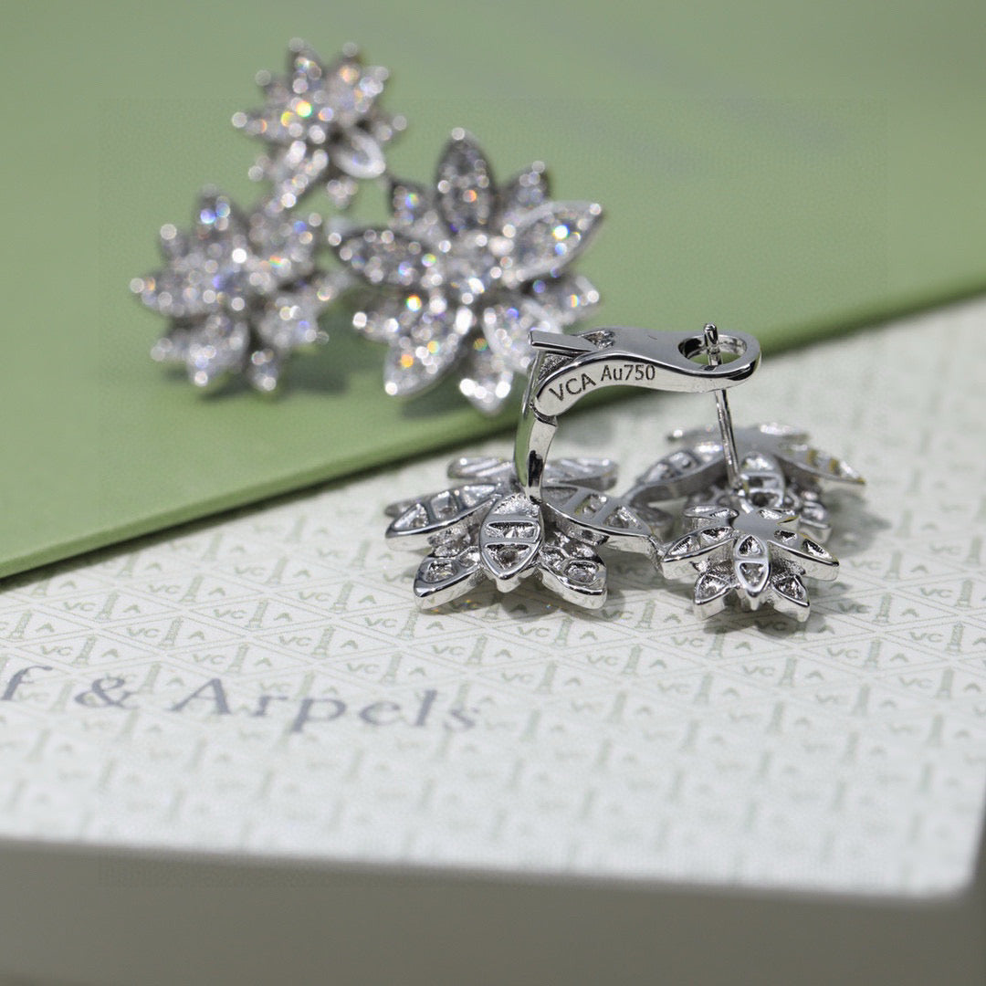 white gold silver post floral Stud Earrings for women - alternate angle view 7
