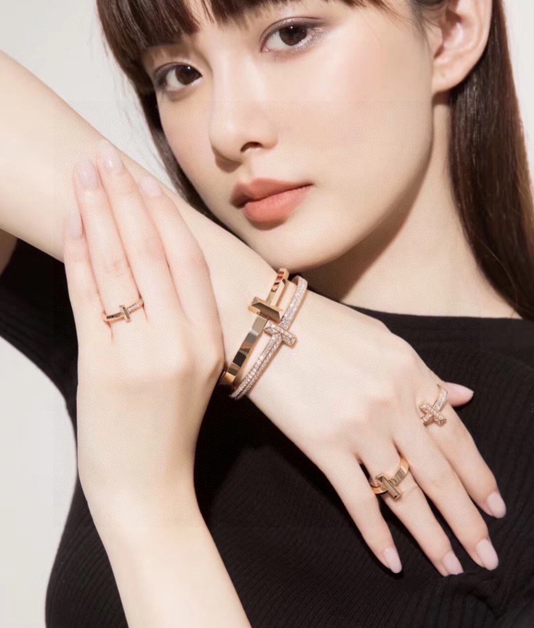 rose gold crystal rose Bangle for women - alternate angle view 2