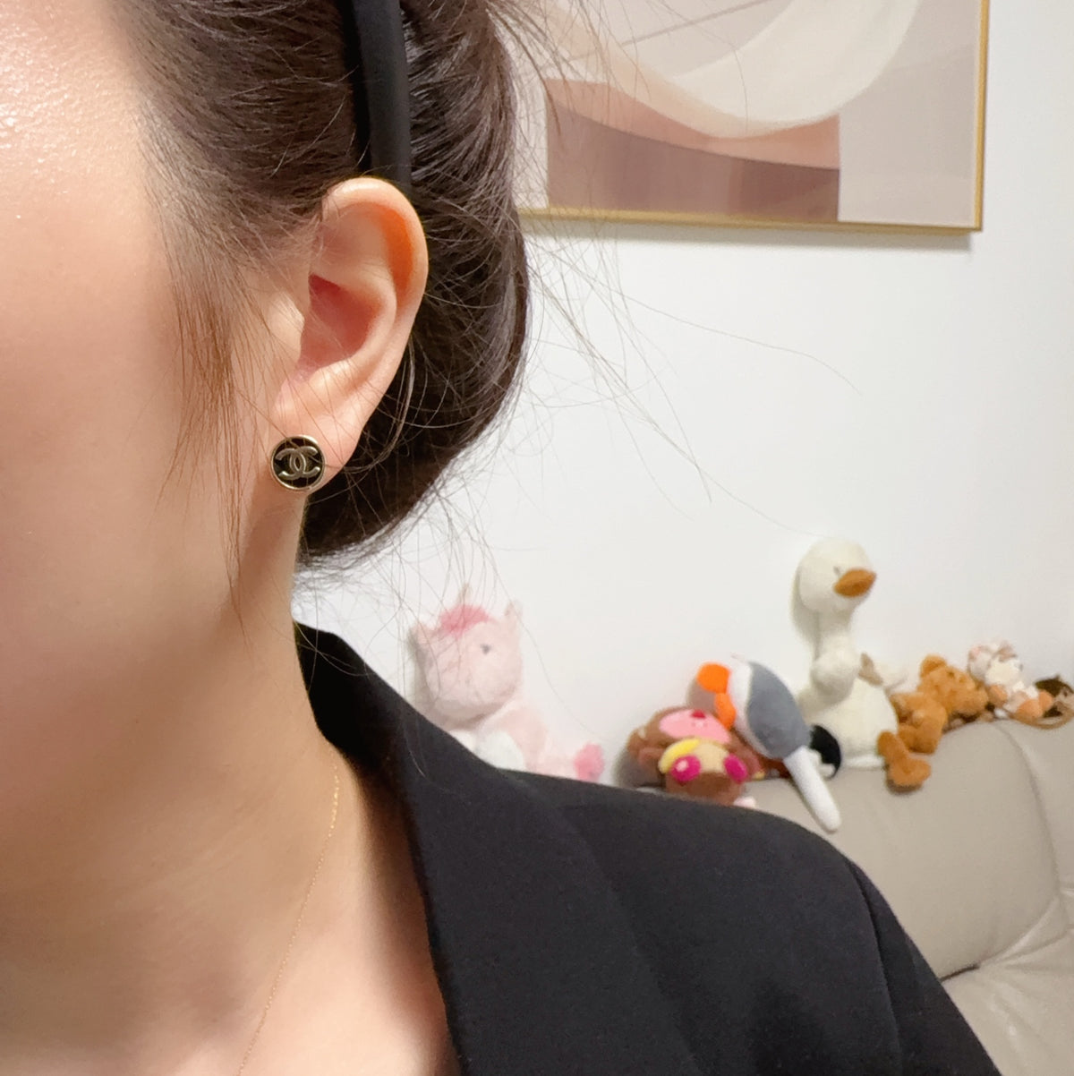 gold minimalist Drop Earrings for women - alternate angle view 2