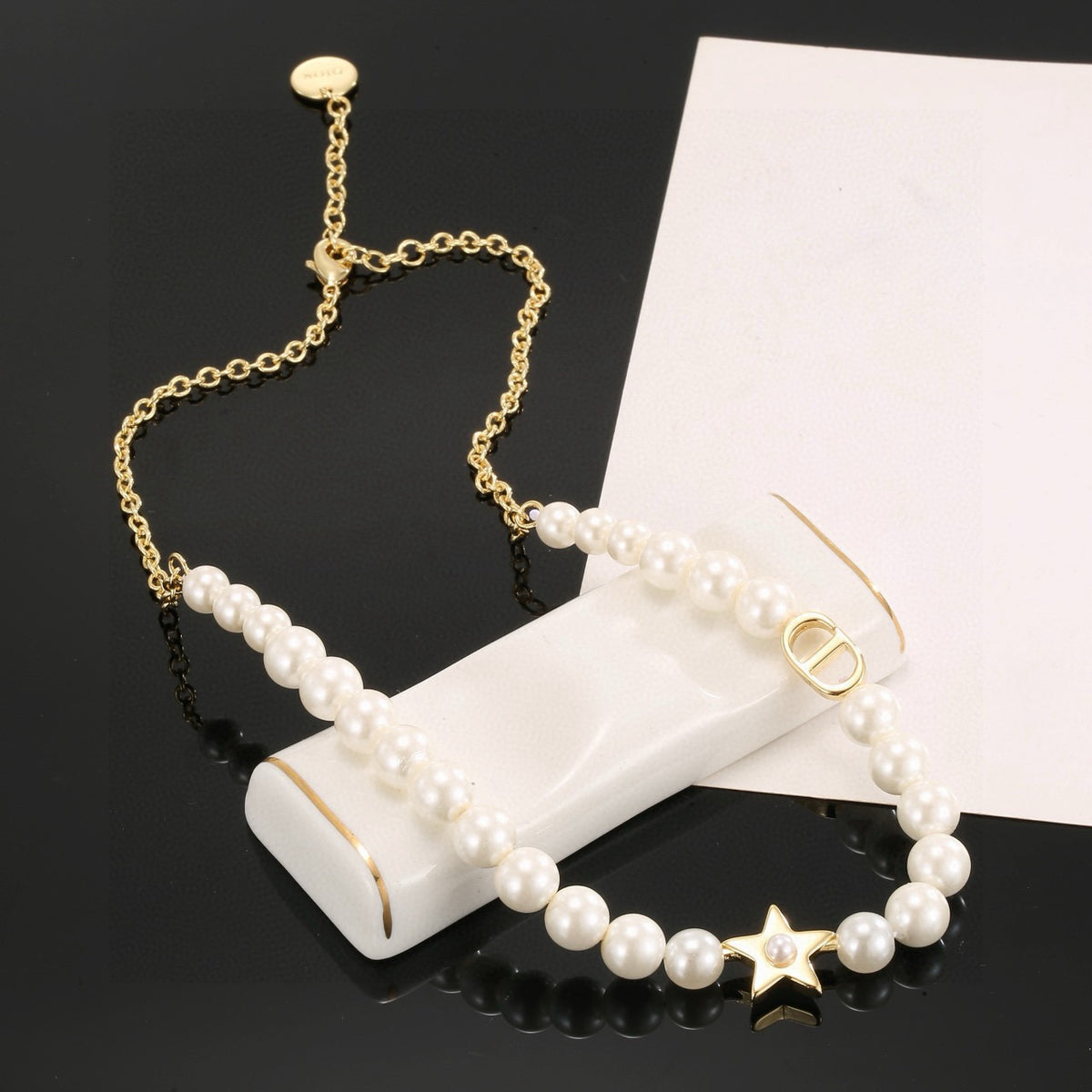 gold pearl Necklace for women - product detail view