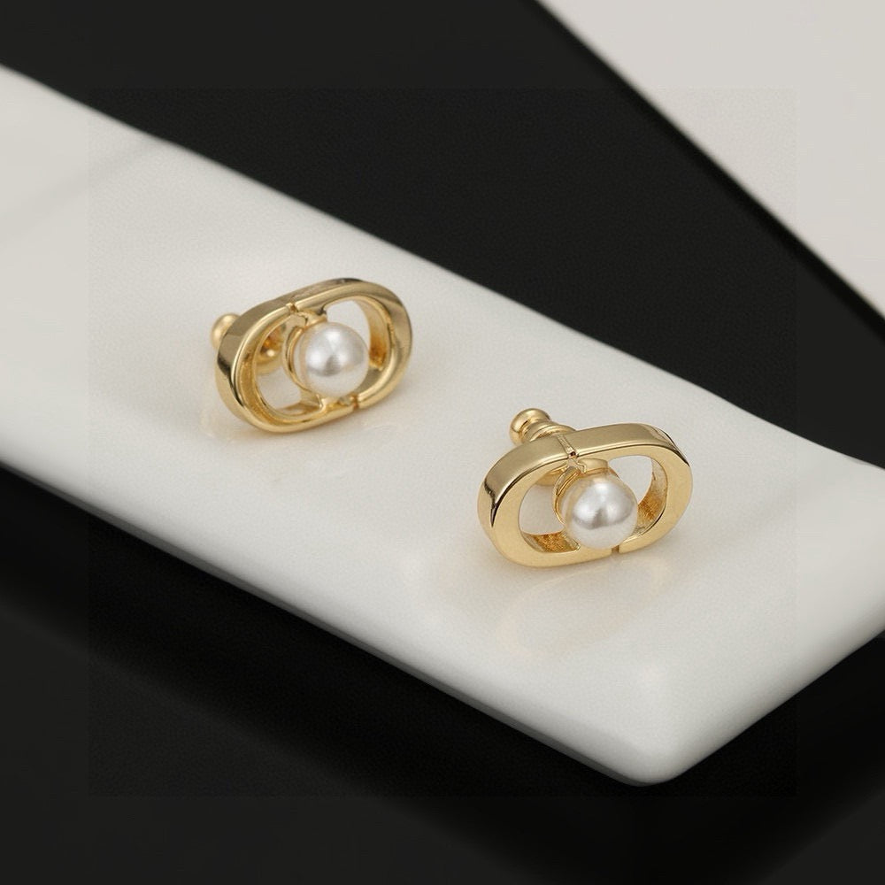 gold luxury Stud Earrings for women - alternate angle view 2