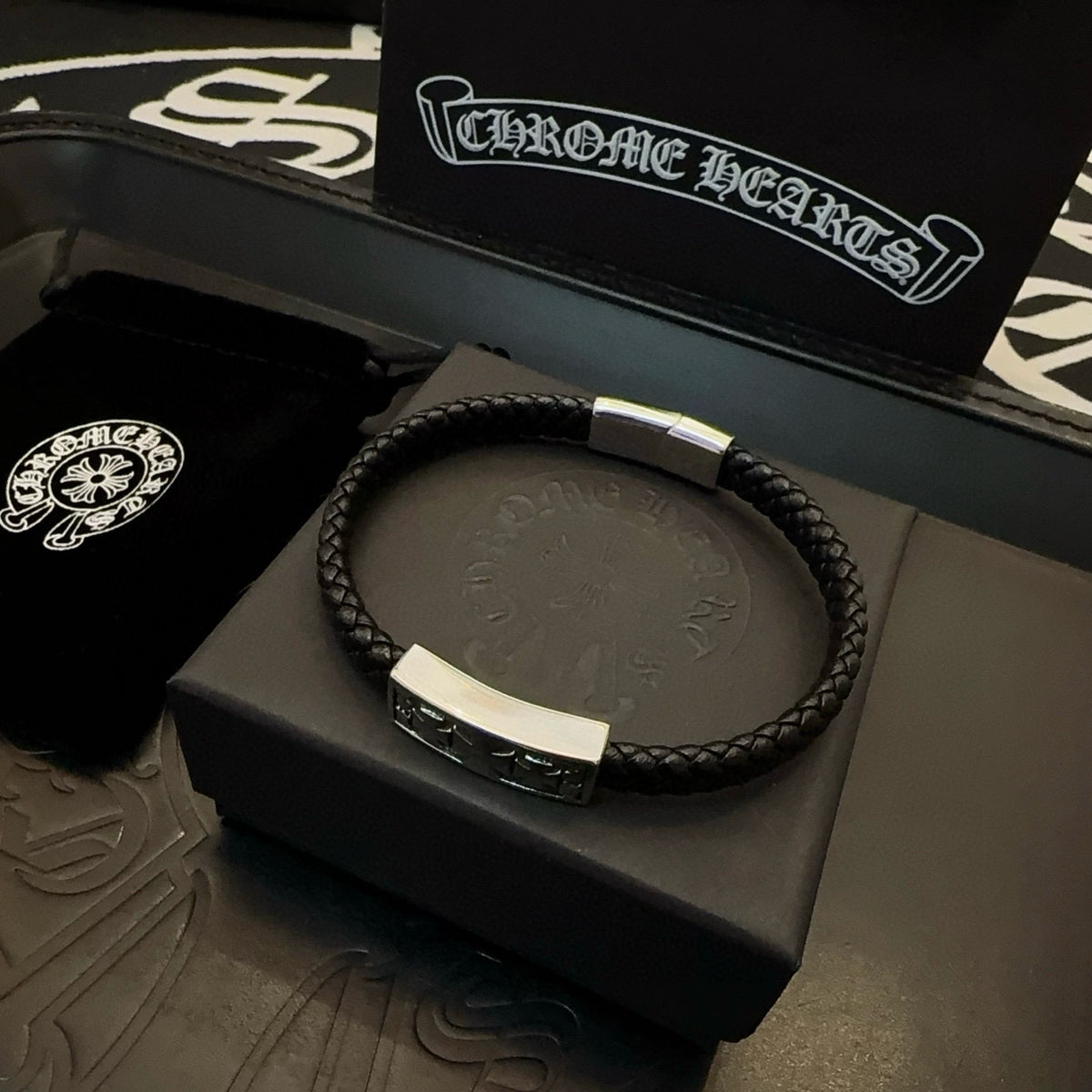 silver leather cross Bracelet for men - alternate angle view 5