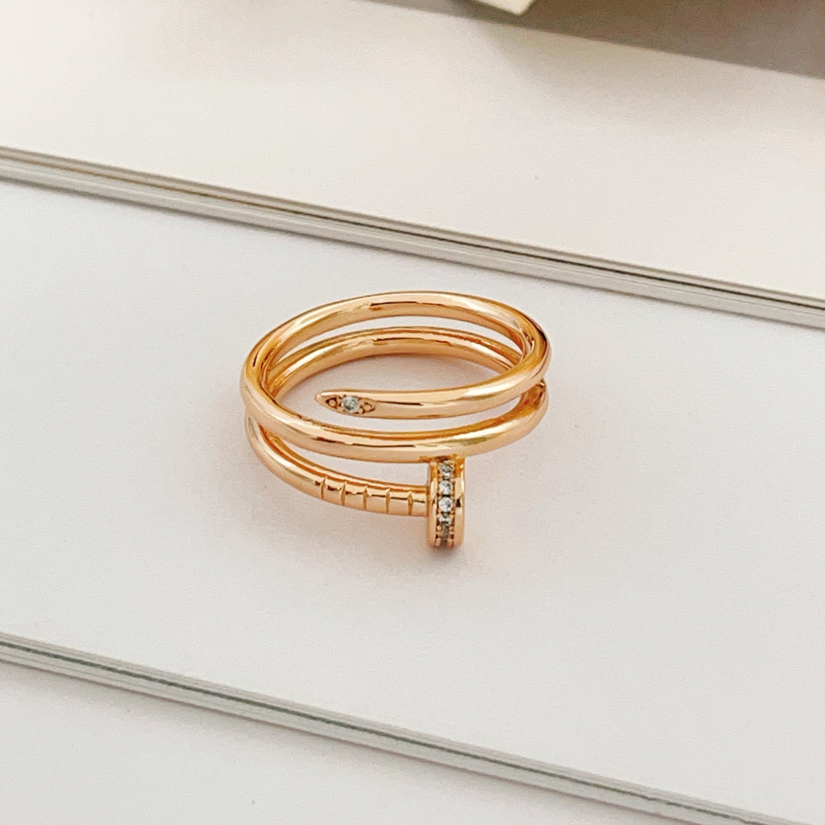 rose gold brass rose Ring for women - alternate angle view 4