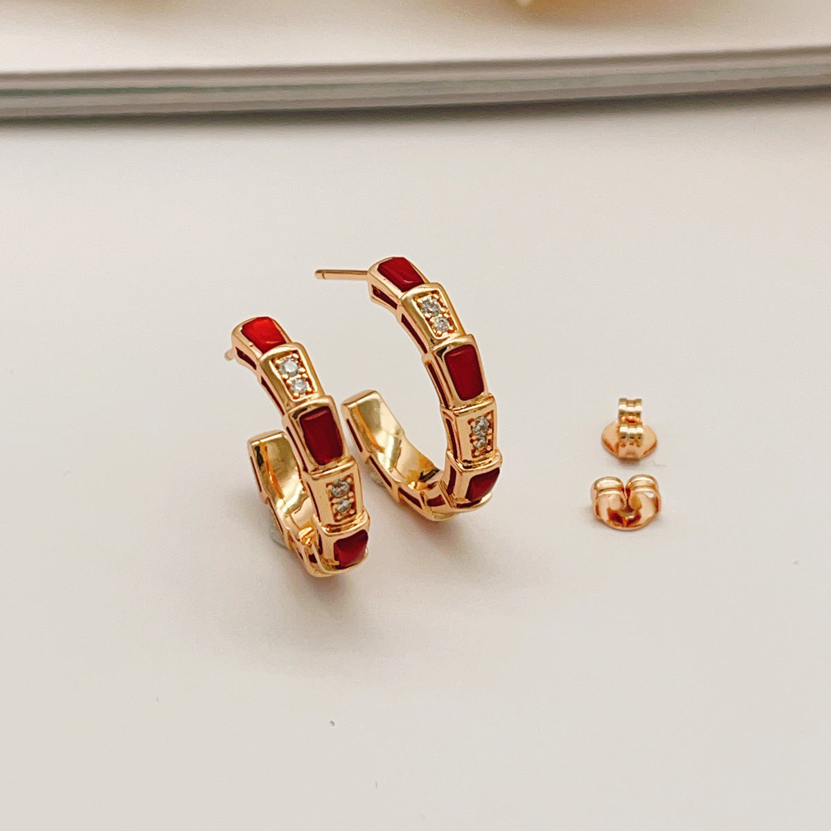 rose gold brass rose Stud Earrings for women - product detail view