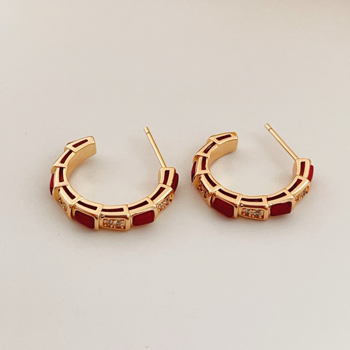 rose gold brass rose Stud Earrings for women - alternate angle view 2