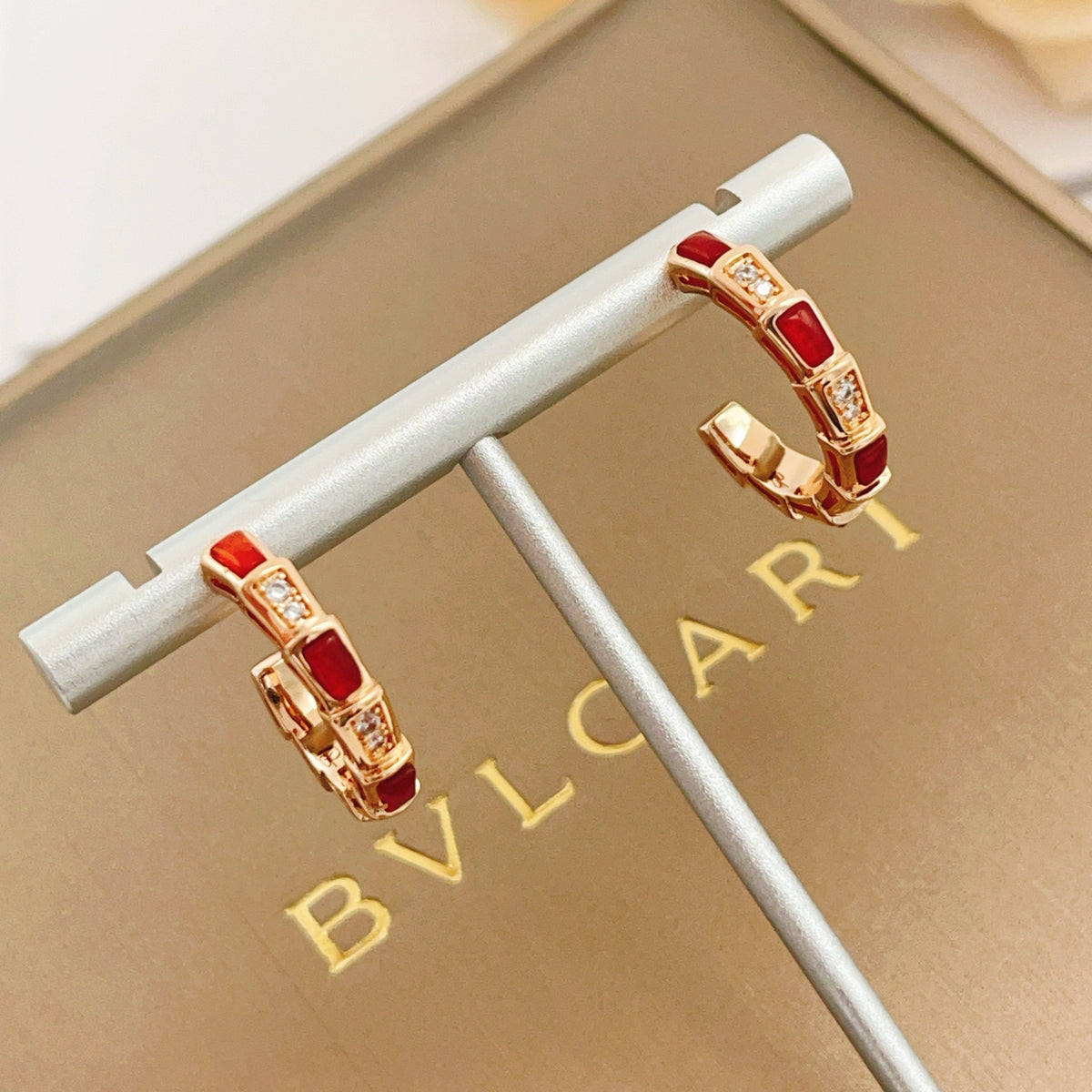 rose gold brass rose Stud Earrings for women - alternate angle view 4