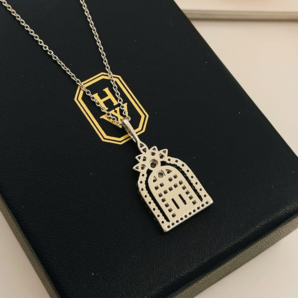 silver brass luxury Necklace for women - alternate angle view 2