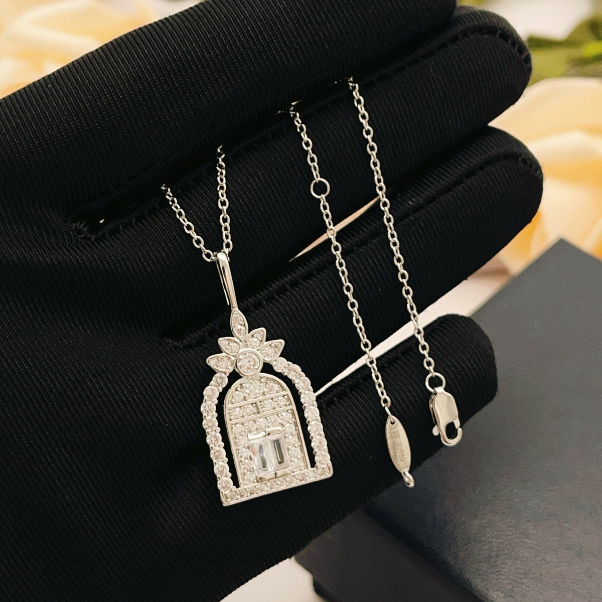 silver brass luxury Necklace for women - alternate angle view 3