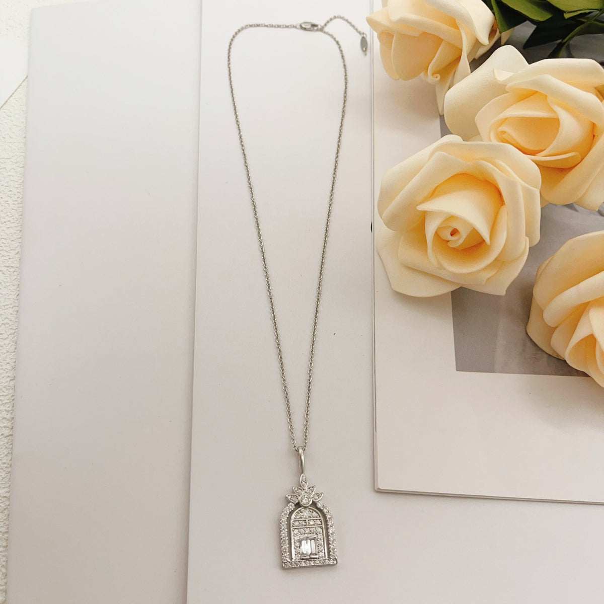 silver brass luxury Necklace for women - alternate angle view 4