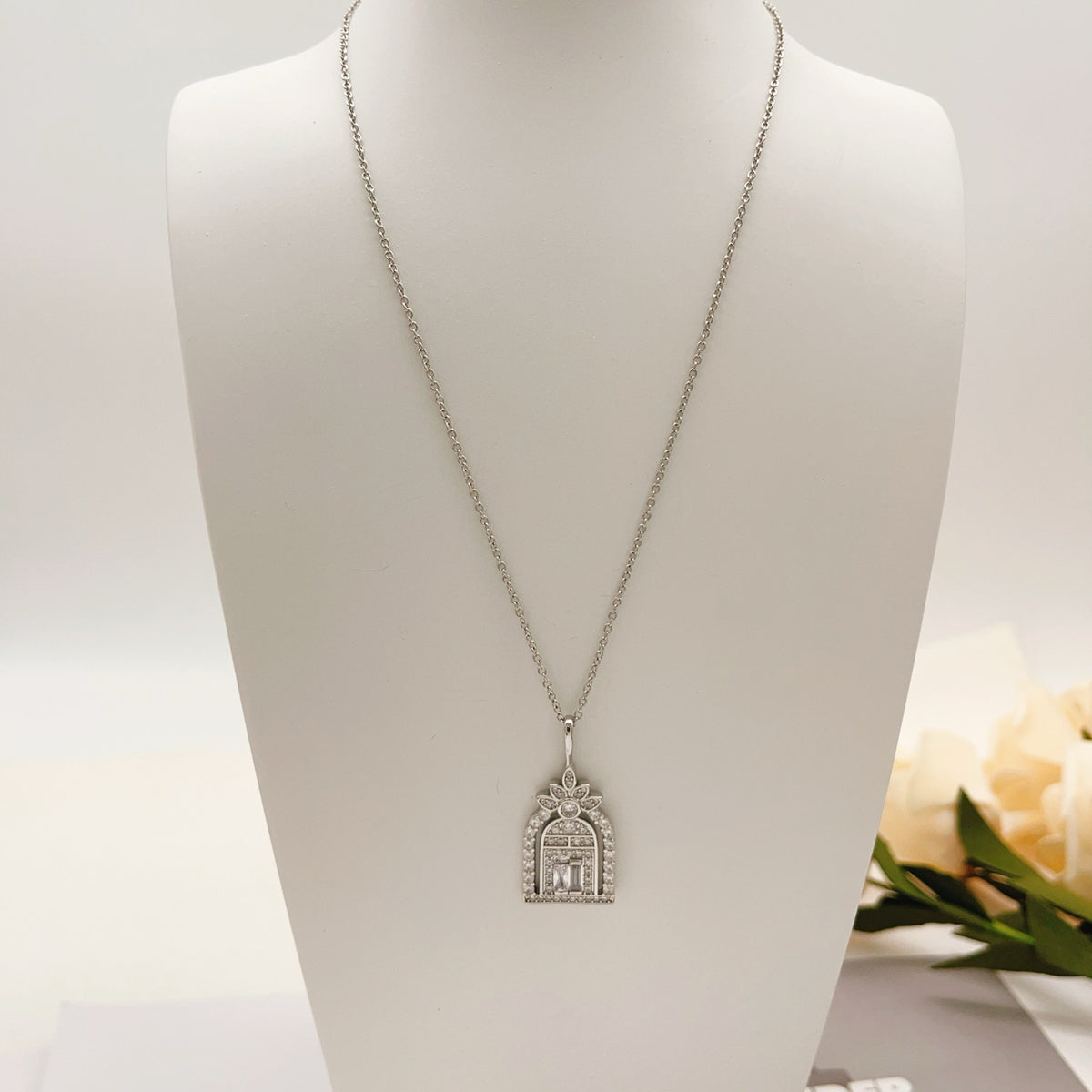 silver brass luxury Necklace for women - alternate angle view 6