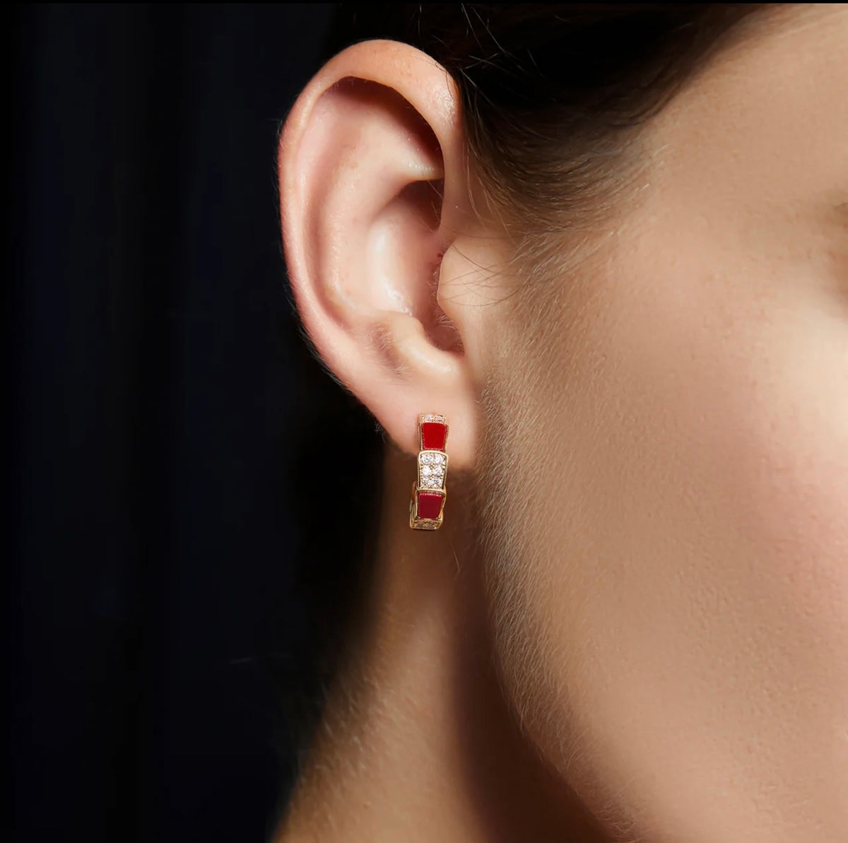 rose gold brass rose Stud Earrings for women - alternate angle view 6