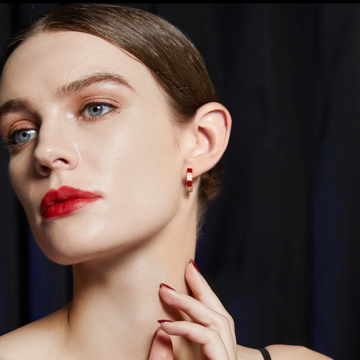 rose gold brass rose Stud Earrings for women - alternate angle view 8