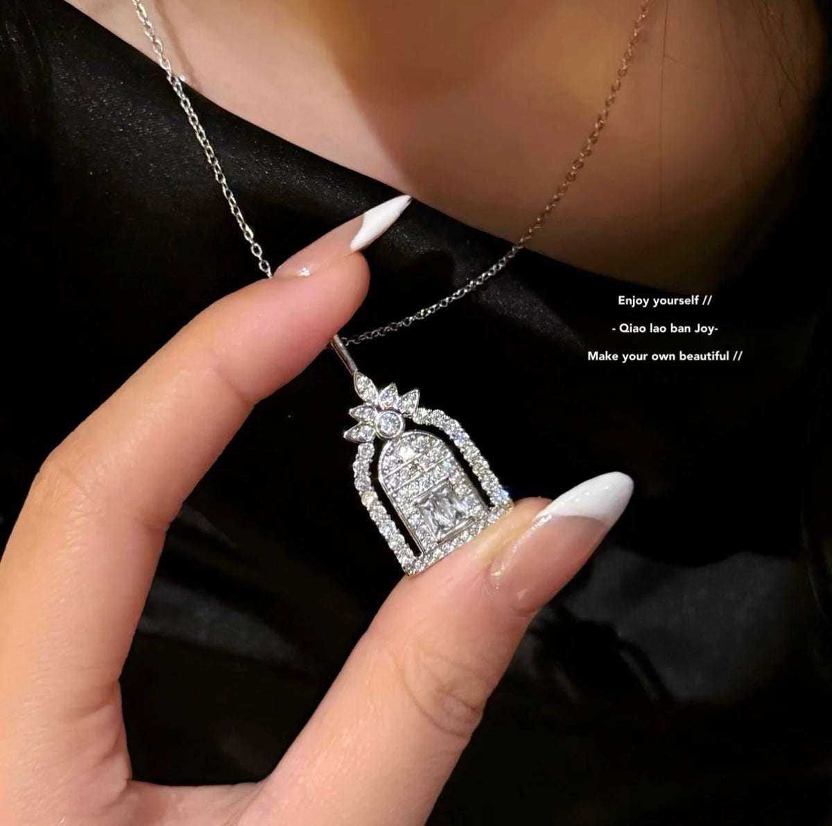silver brass luxury Necklace for women - alternate angle view 12