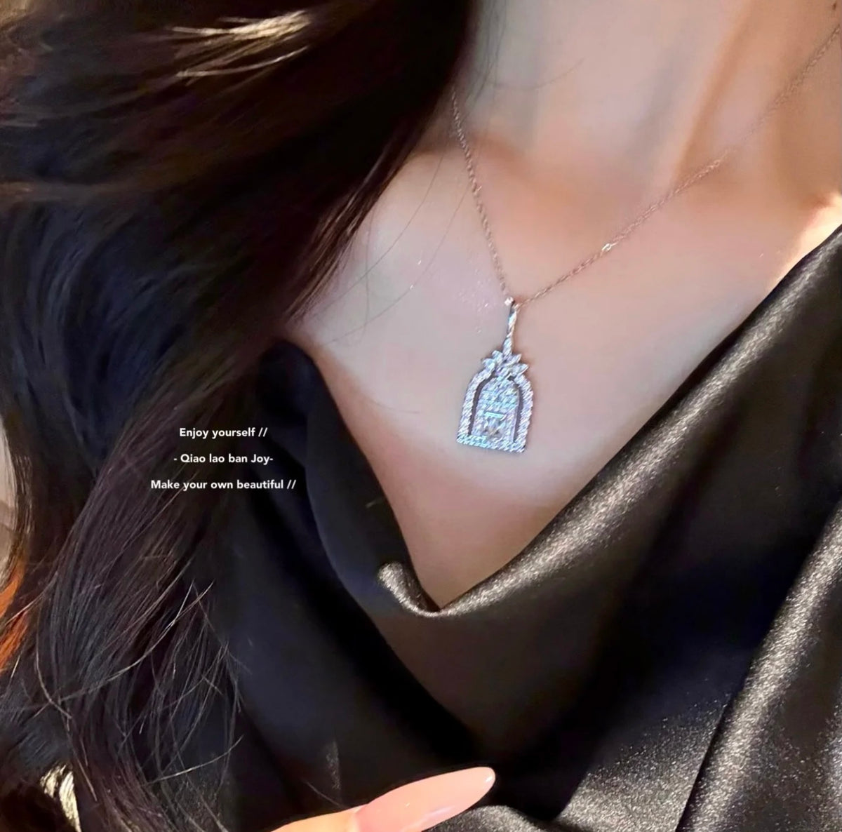 silver brass luxury Necklace for women - alternate angle view 7