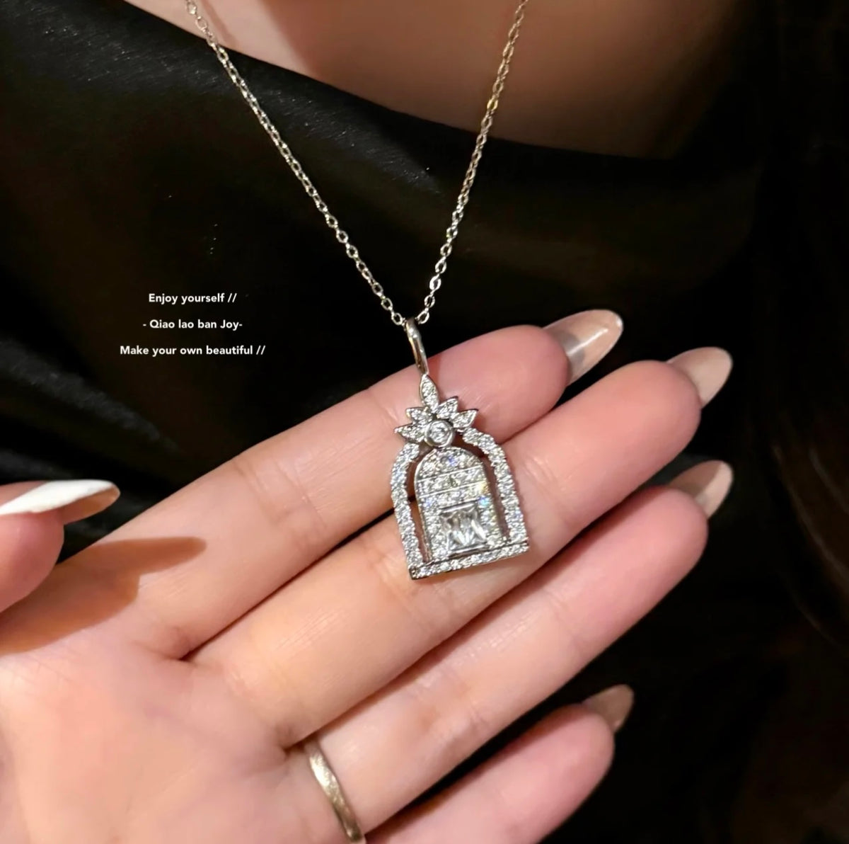 silver brass luxury Necklace for women - alternate angle view 8